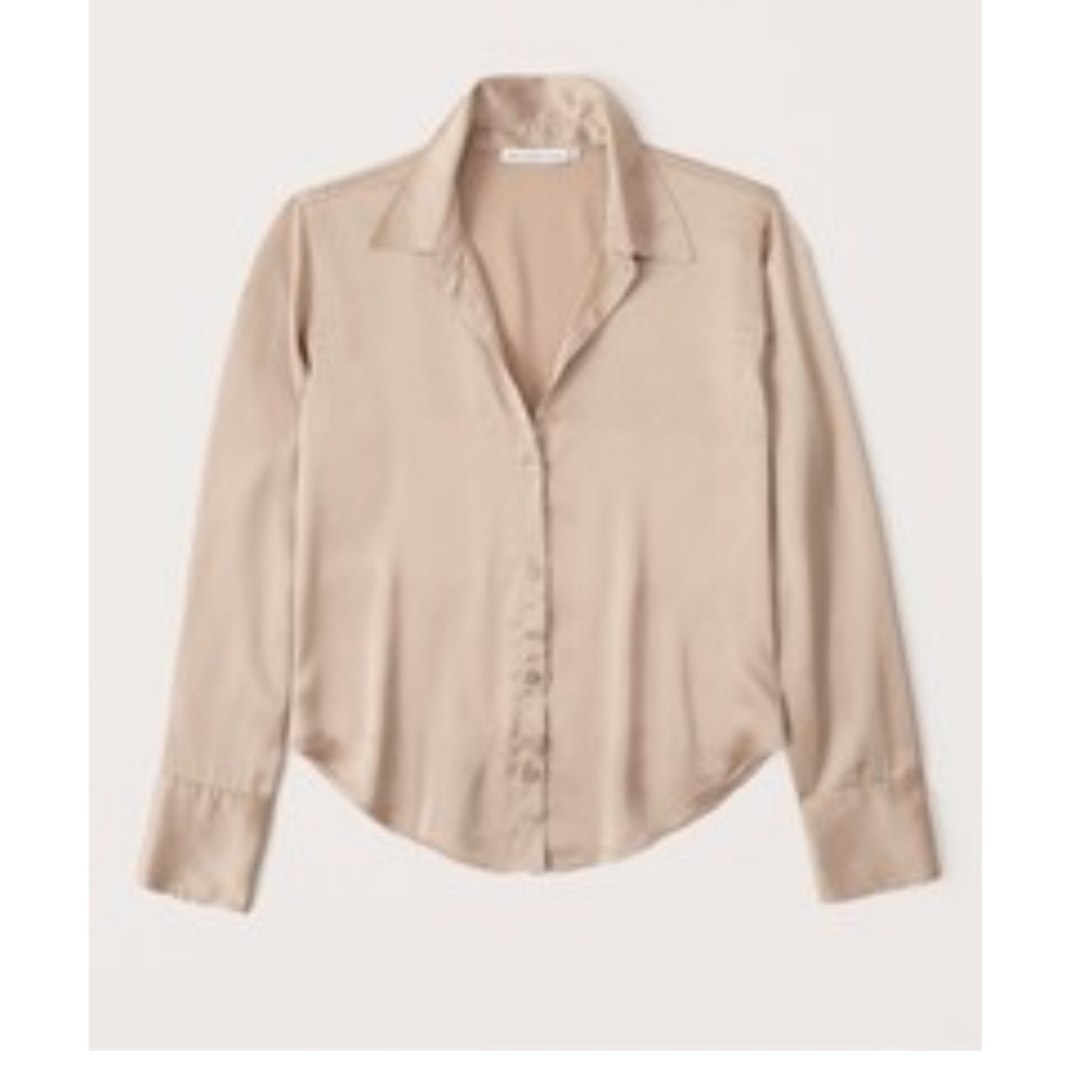 Long-Sleeve Satin Button-Up Shirt